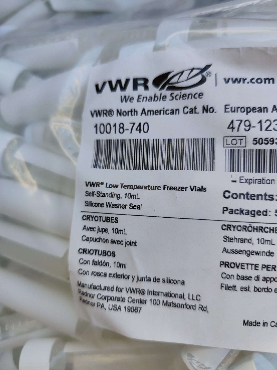 VWR Freezer Vial 10 ml External Thread Cap 17 x 84 mm PP 50 Vials New