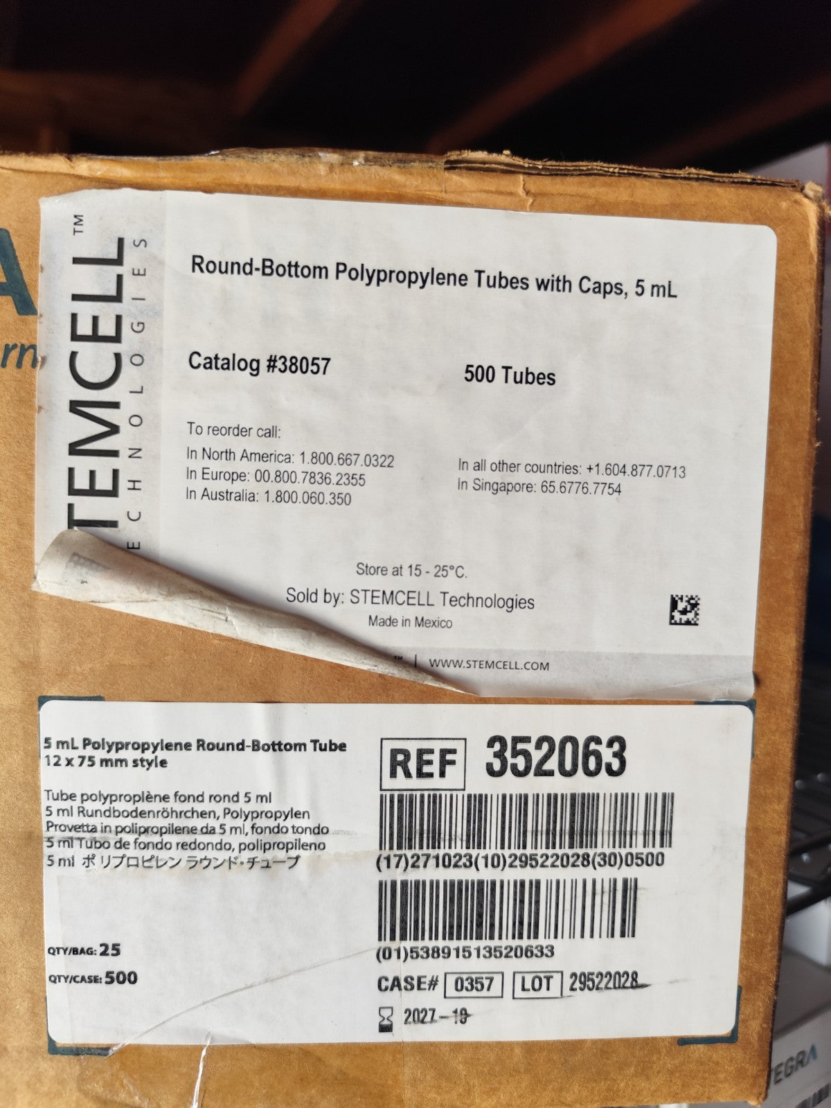 Falcon 5 mL Round Bot High Clarity PP Test Tube Snap Cap Sterile 500 cs 352063