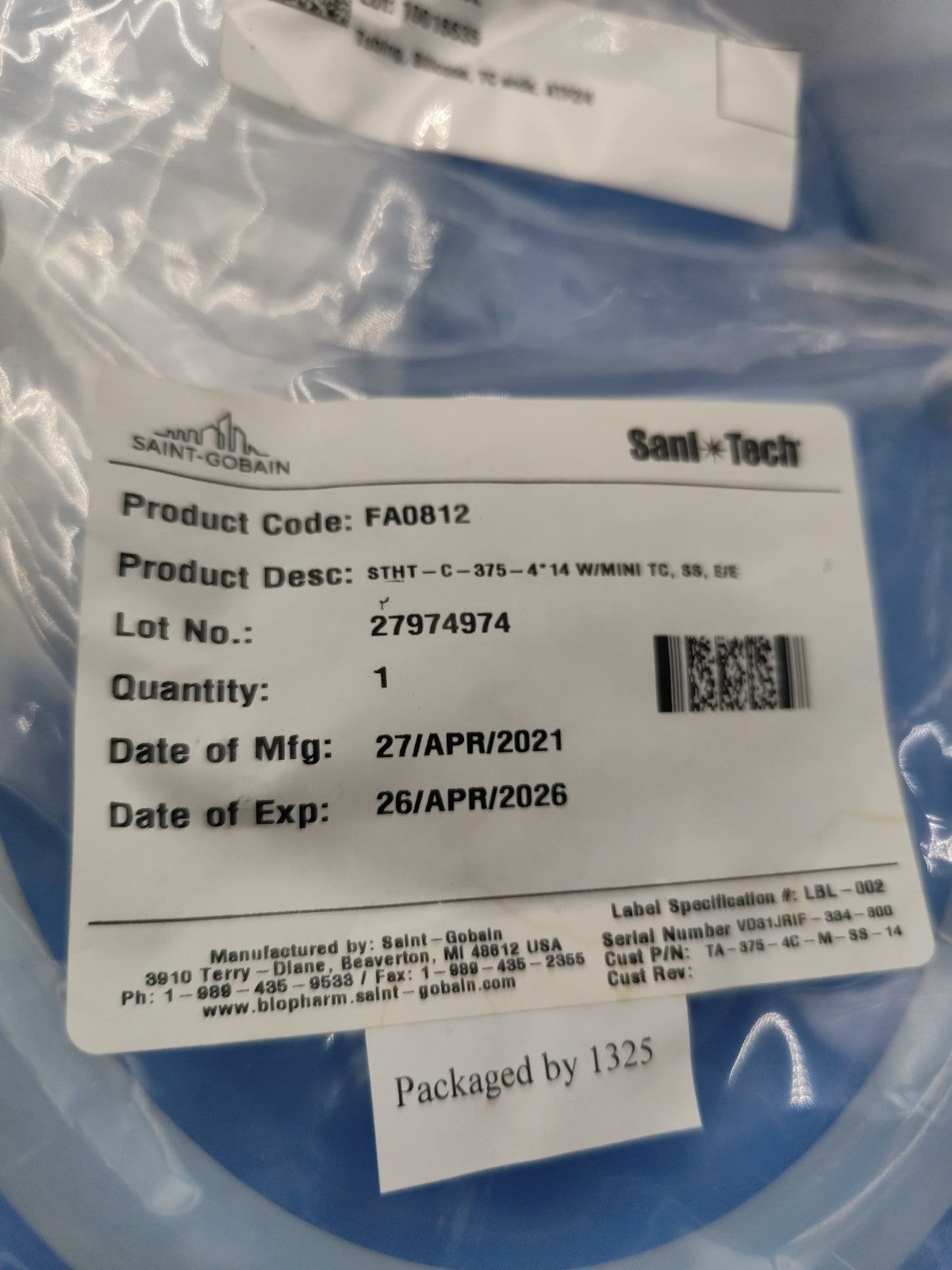 FA0812 STHT-C-375-4-14 W/MINI TC, SS, EIE Sani Tech
