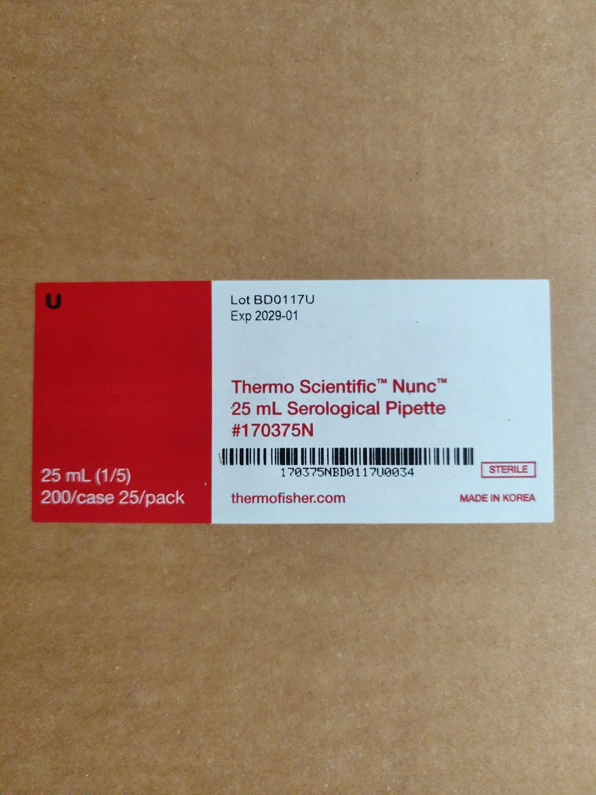 Thermo Nunc Serological Pipet 25ml Expi2029 170375N Case 200
