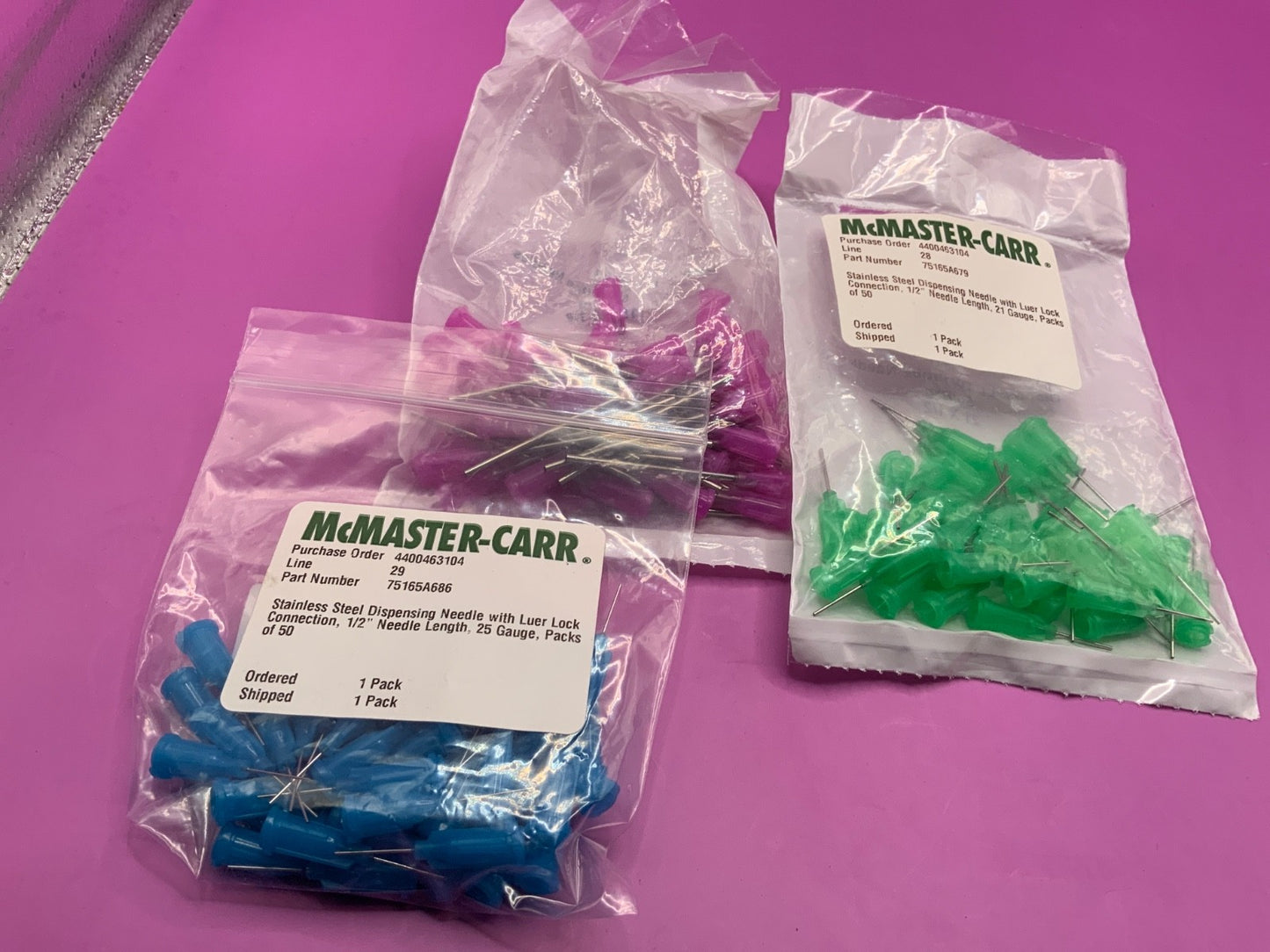 McMaster Carr Disposible Probe Needles Luer Lock Flat Guage 21 16 25