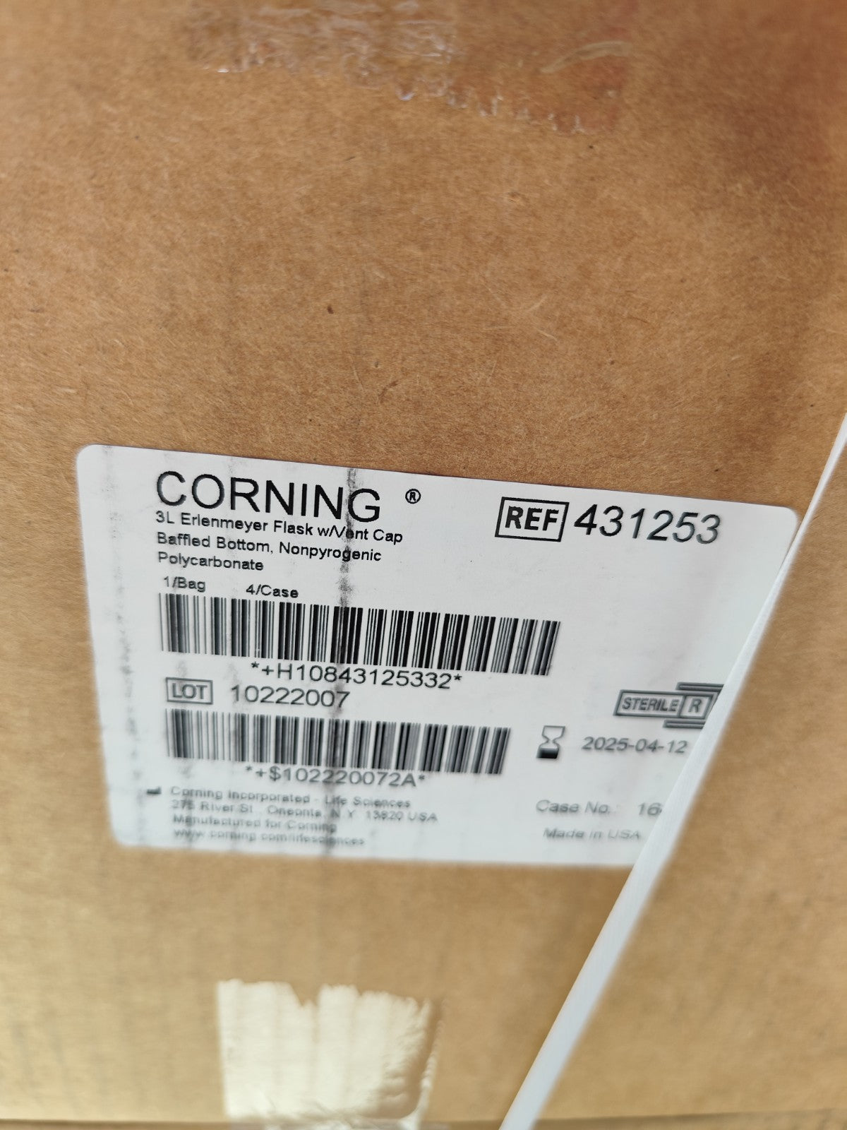 Corning 431253 3L Baffled Polycarbonate Erlenmeyer Flask with Vent Cap  cs4 New 