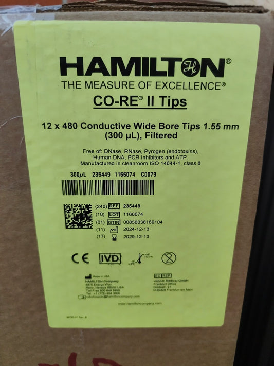 CO-RE II Tips12 x 480 Conductive Wide Bore Tips 1.55 mm 300 µL Filtered Hamilton