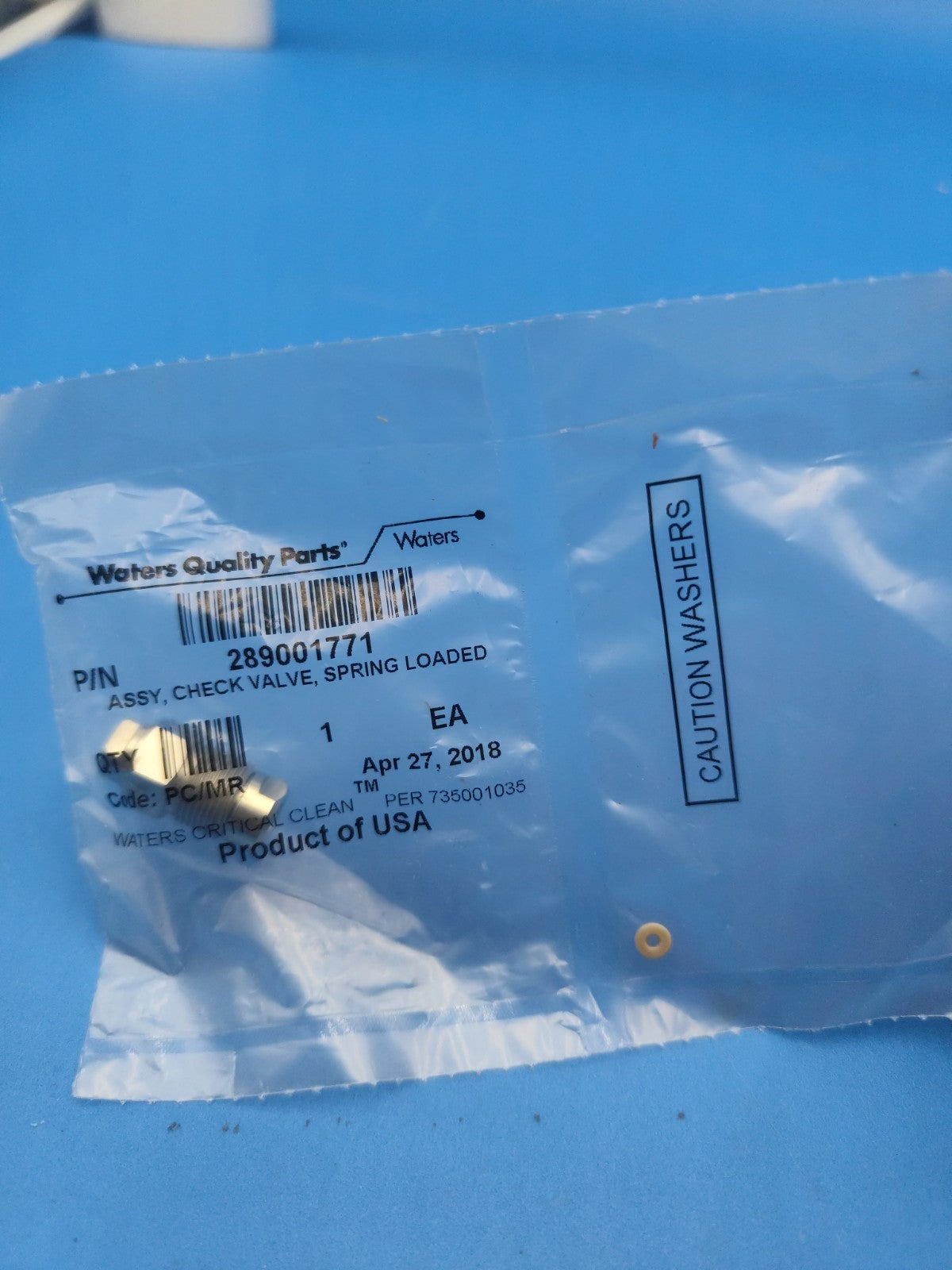 Waters 289001771 Assy Check Valve Spring Loaded WATERS 289001771