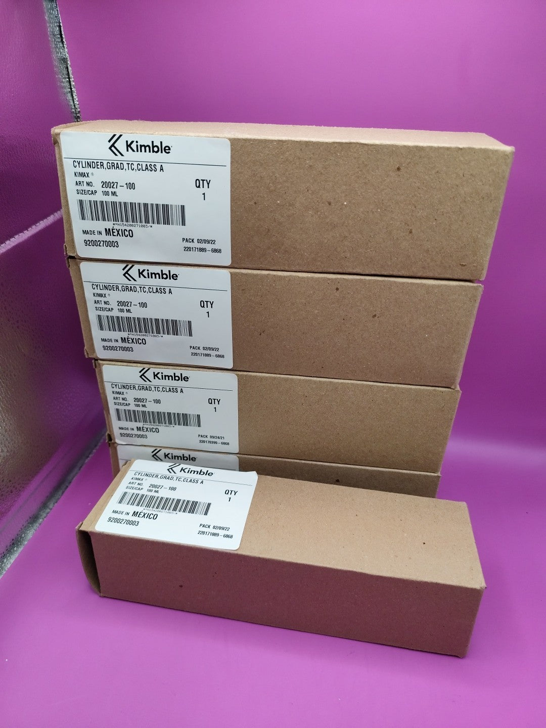 KIMAX KIMBLE GRADUATED CYLINDER, TC, Class A, 100 mL, 20027-100, New One Each