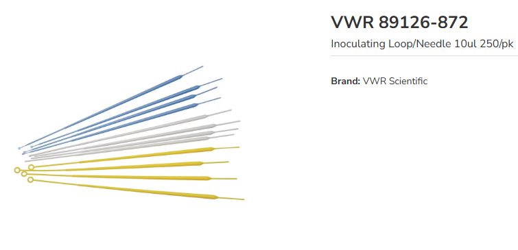 VWR 89126-872 Inoculating Loop/Needle 10ul 250/pk