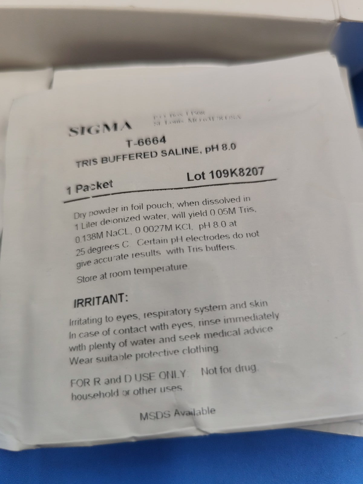 T6664 Sigma-Aldrich Tris Buffered Saline powder, pH 8.0