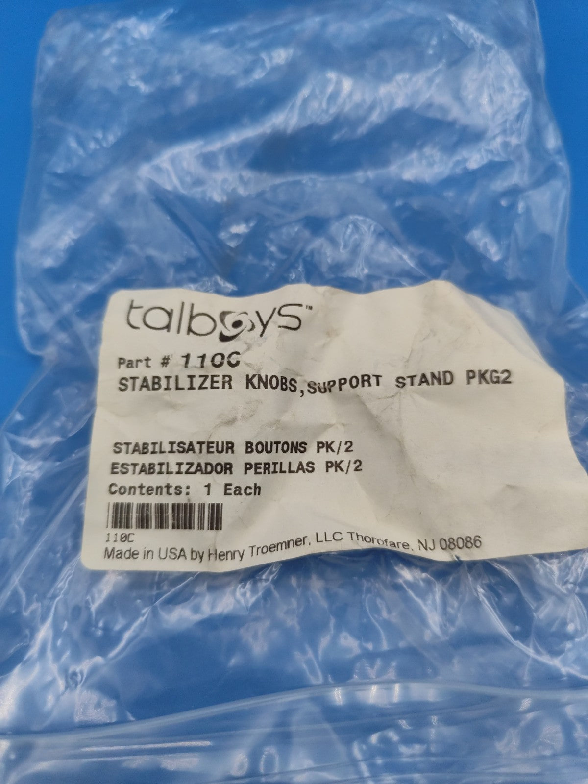 talboys Part # 110C STABILIZER KNOBS SUPPORT STAND PKG2