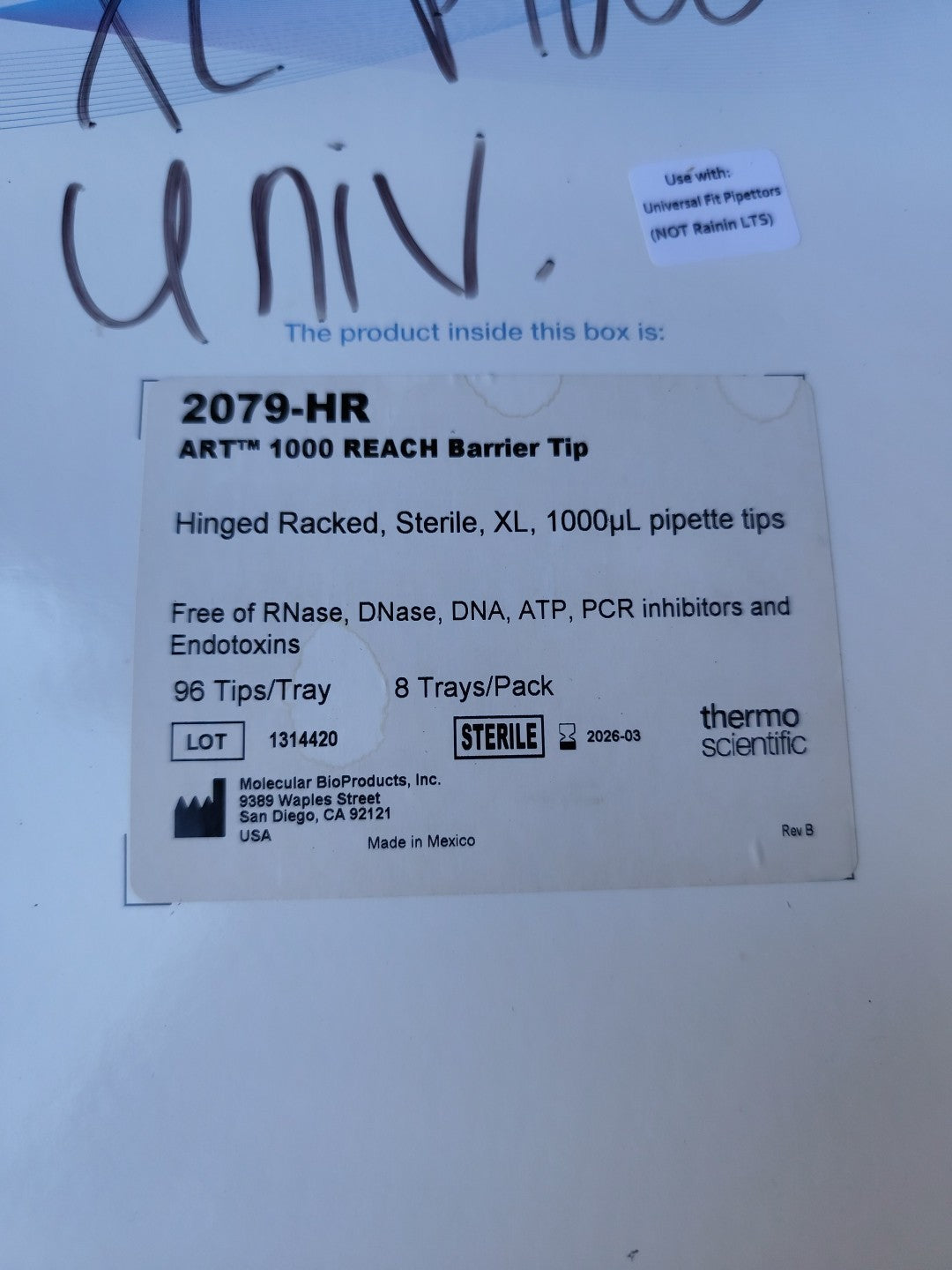 Thermo 2079hr ART 1000 Reach Barrier Tip Sterile 5 Racks