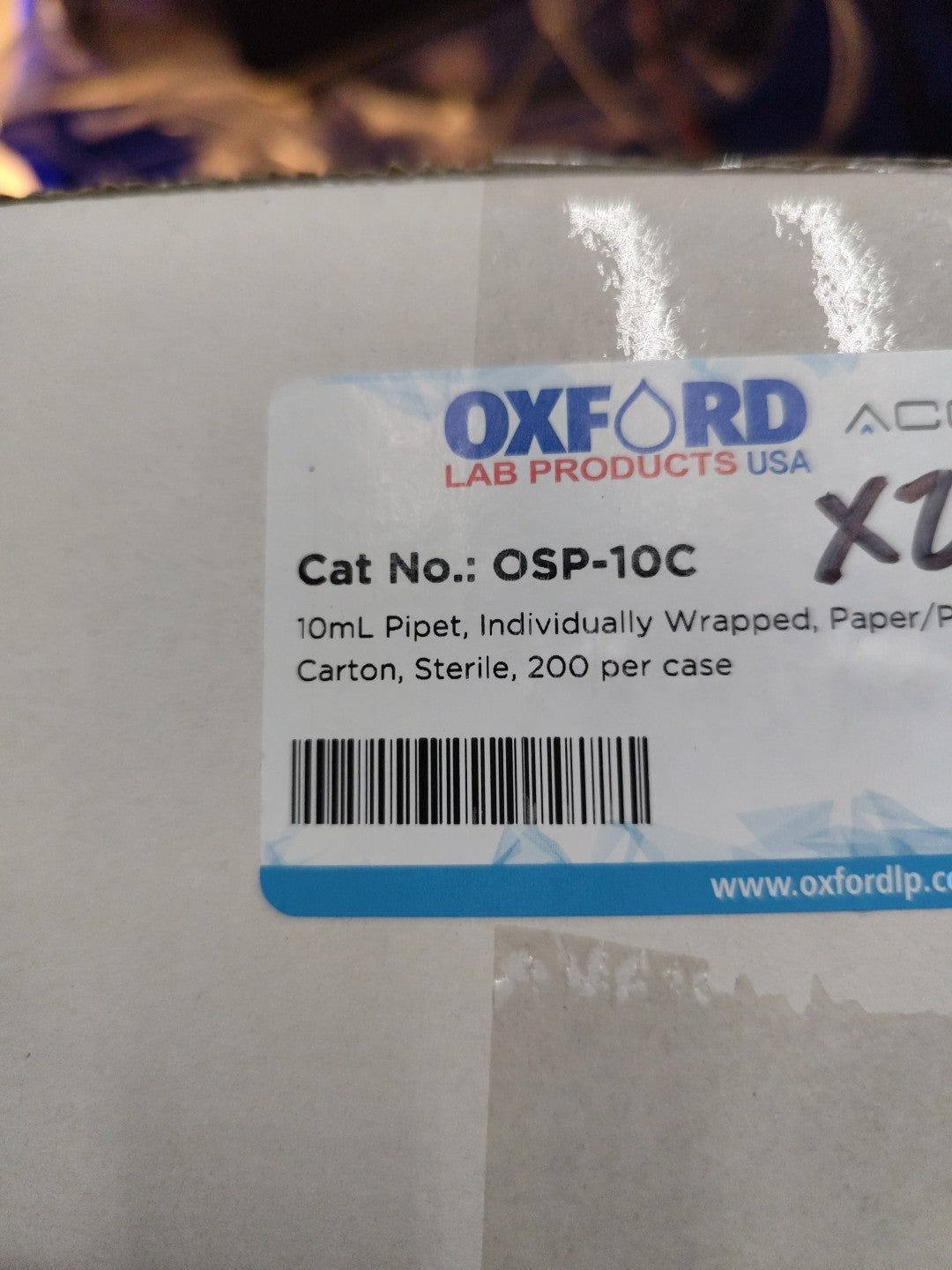 Oxford osp-10c Case 200 Serological Pipet 10ml Individually Wrapped Sterile