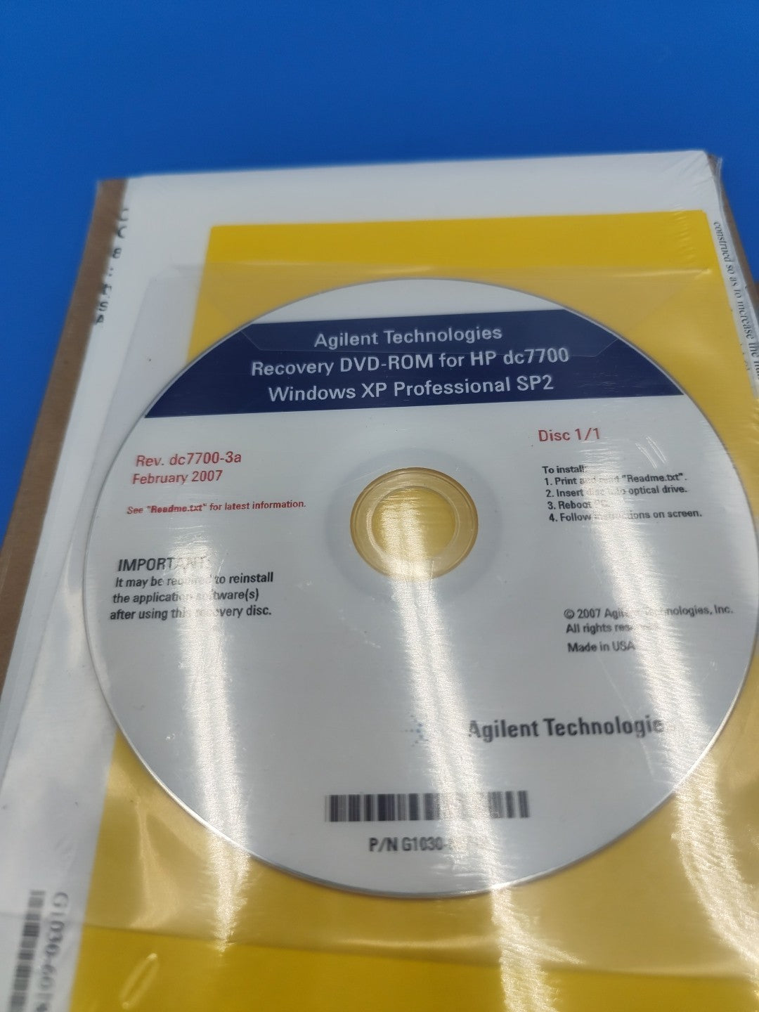 Agilent Technologies Recovery DVD-ROM Compatible HP dc7700 For Windows XP SP2