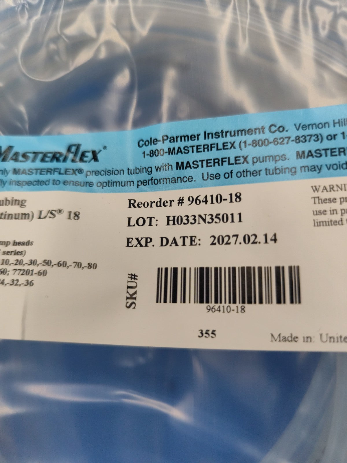 Masterflex 96410-24 Platinum-Cured Silicone Pump Tubing