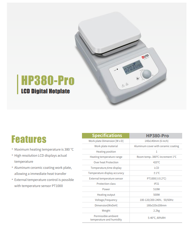 DLAB HP380-Pro Hotplate Magnetic Stirring 380 degrees C max 