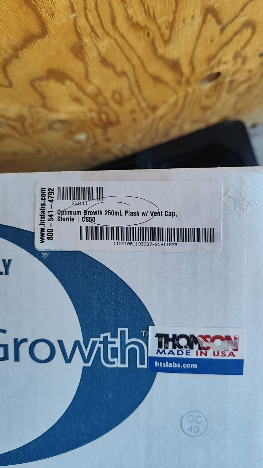 Thomson Optimum Growth 250mL Flask w/ Vent Cap, Sterile New Case 50