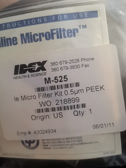 Inline MicroFilter Kit PEEK 0.5µm IDEX Part Number: M-525