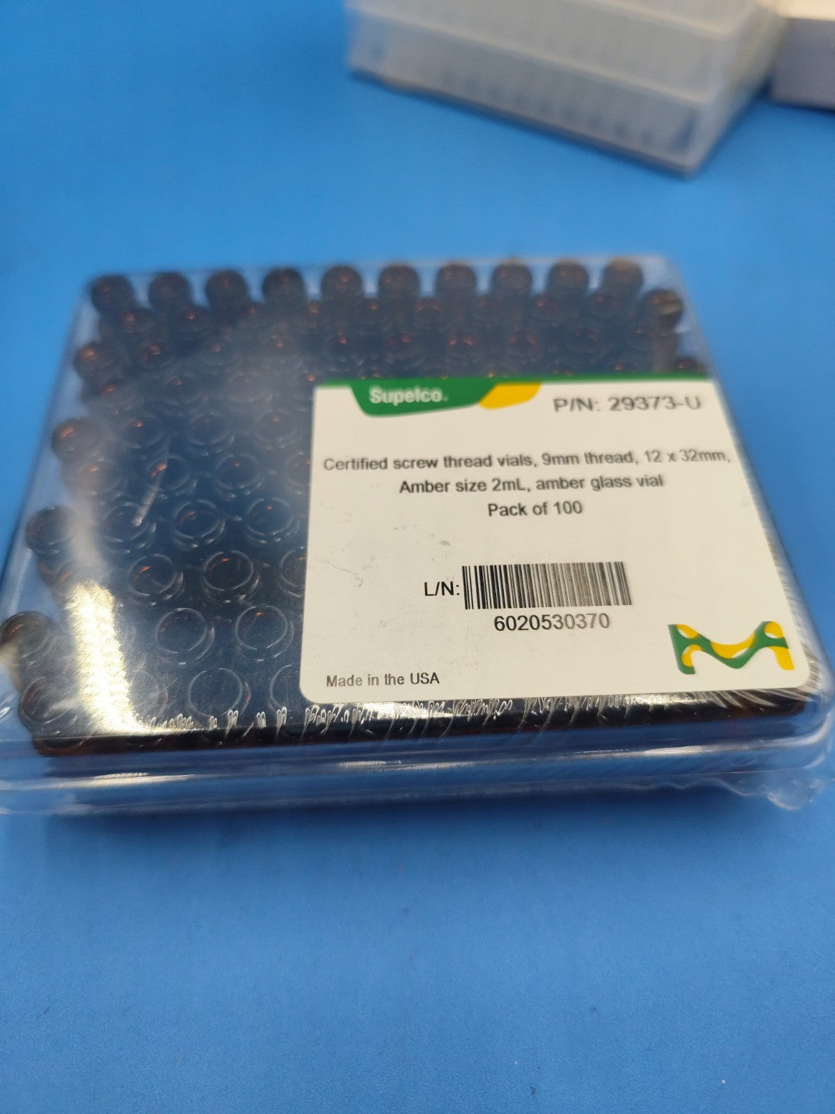 supelco 29373-U New Pack Of 100 screw thread vials, amber, 9 mm thread