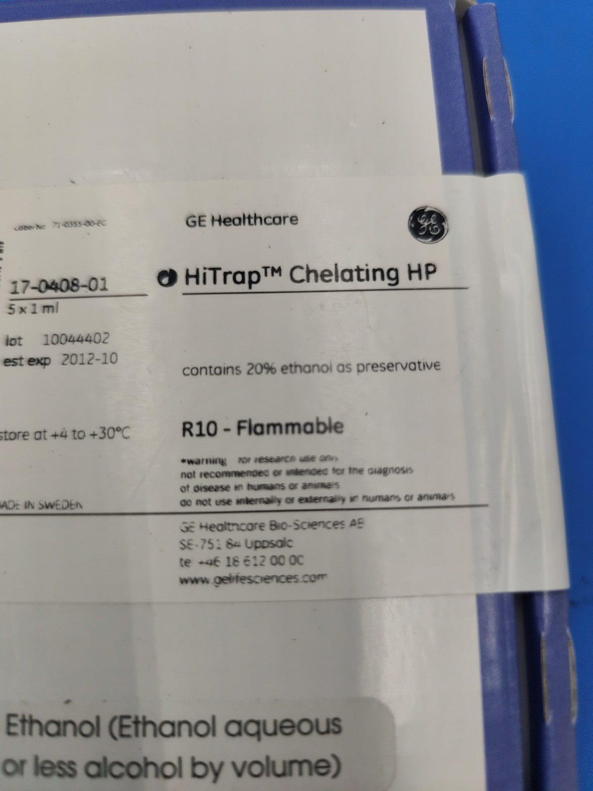 HiTrap Chelating HP affinity column 1 mL 5/Pk 17040801 New Seal Year 2012