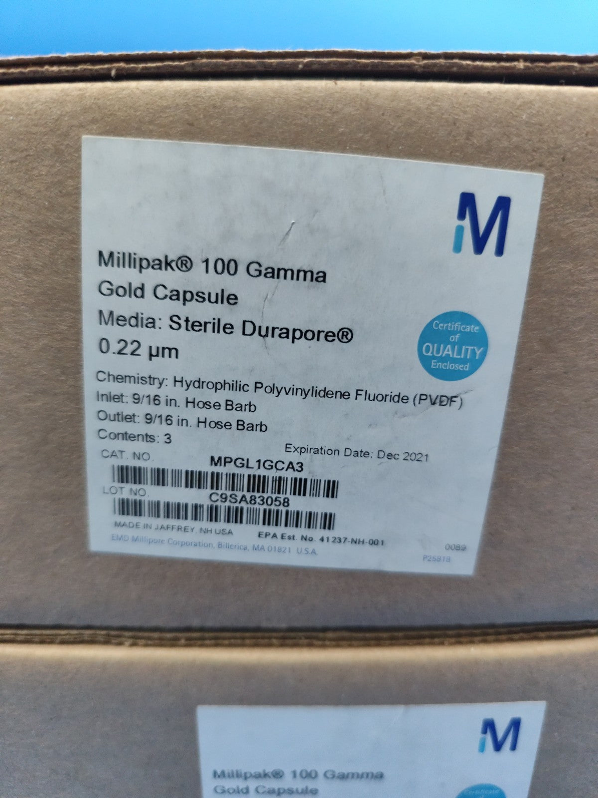 millipak 100 gamma gold capsule sterile durapore 0.22 MPGL1GCA3