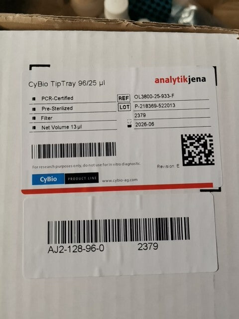 CyBio TipTray 96/25 µL ; PCR-certified, pre-sterilized with filter net volumn 13