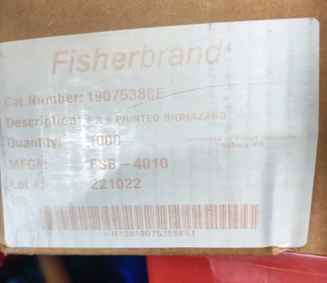 Fisherbrand 5x9 Inch Biohazard Specimen Bag Case 950