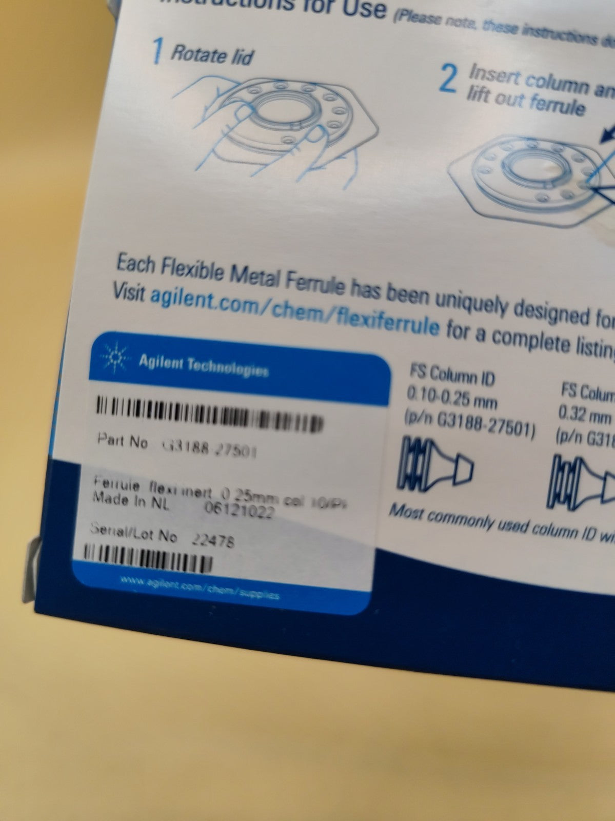 Agilent G3188-27501 Flexible Metal ferrule, UltiMetal Plus, 0.25 mm, 10 pk