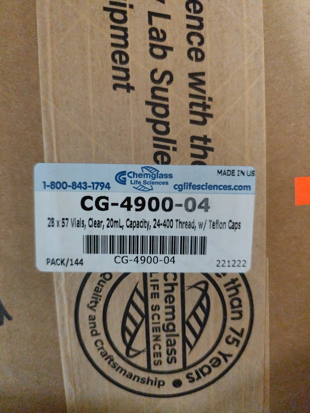 New Case Of 144 Vials, 28 x 57 Clear, 20mL, Capacity, 24-400 Thread w PTFE Caps