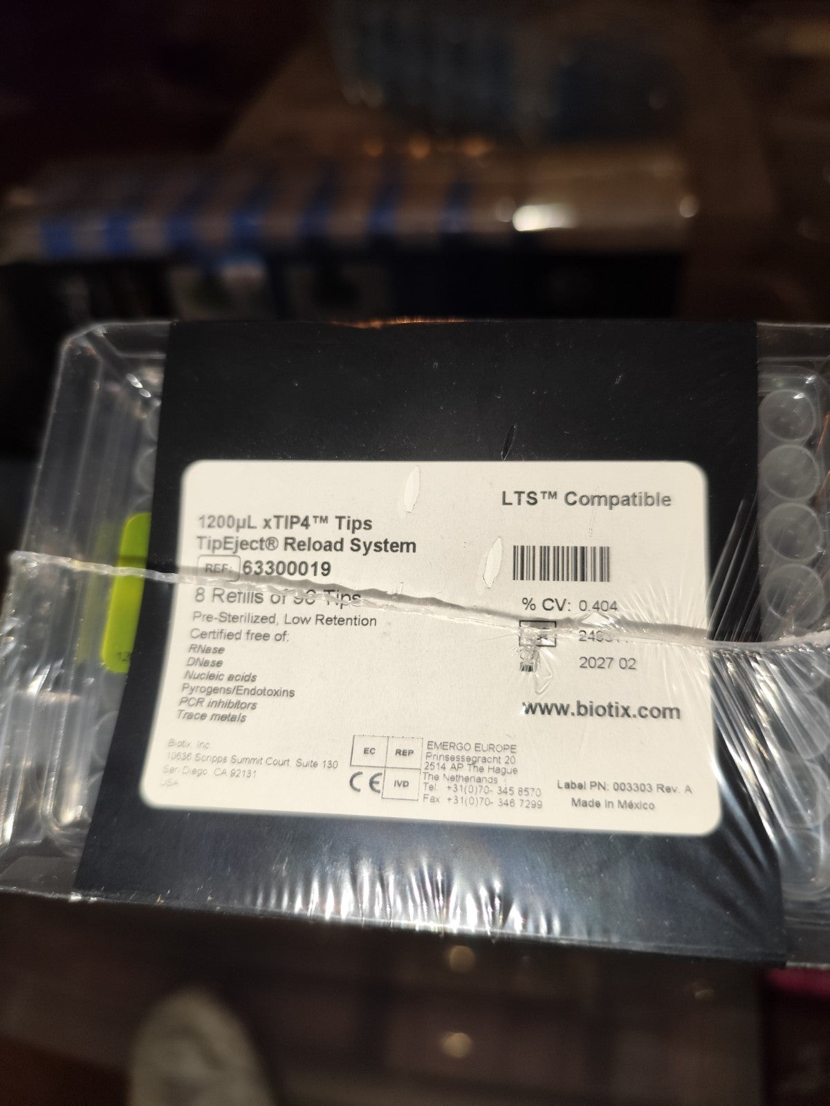 1200 μL Tip Eject Reload, Sterilized LTS compatible 8 Refills X 96 Tips 63300019