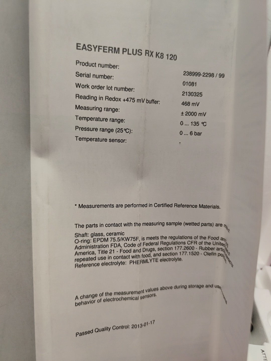 Easyferm Plus K8 Rx 120 Probe New